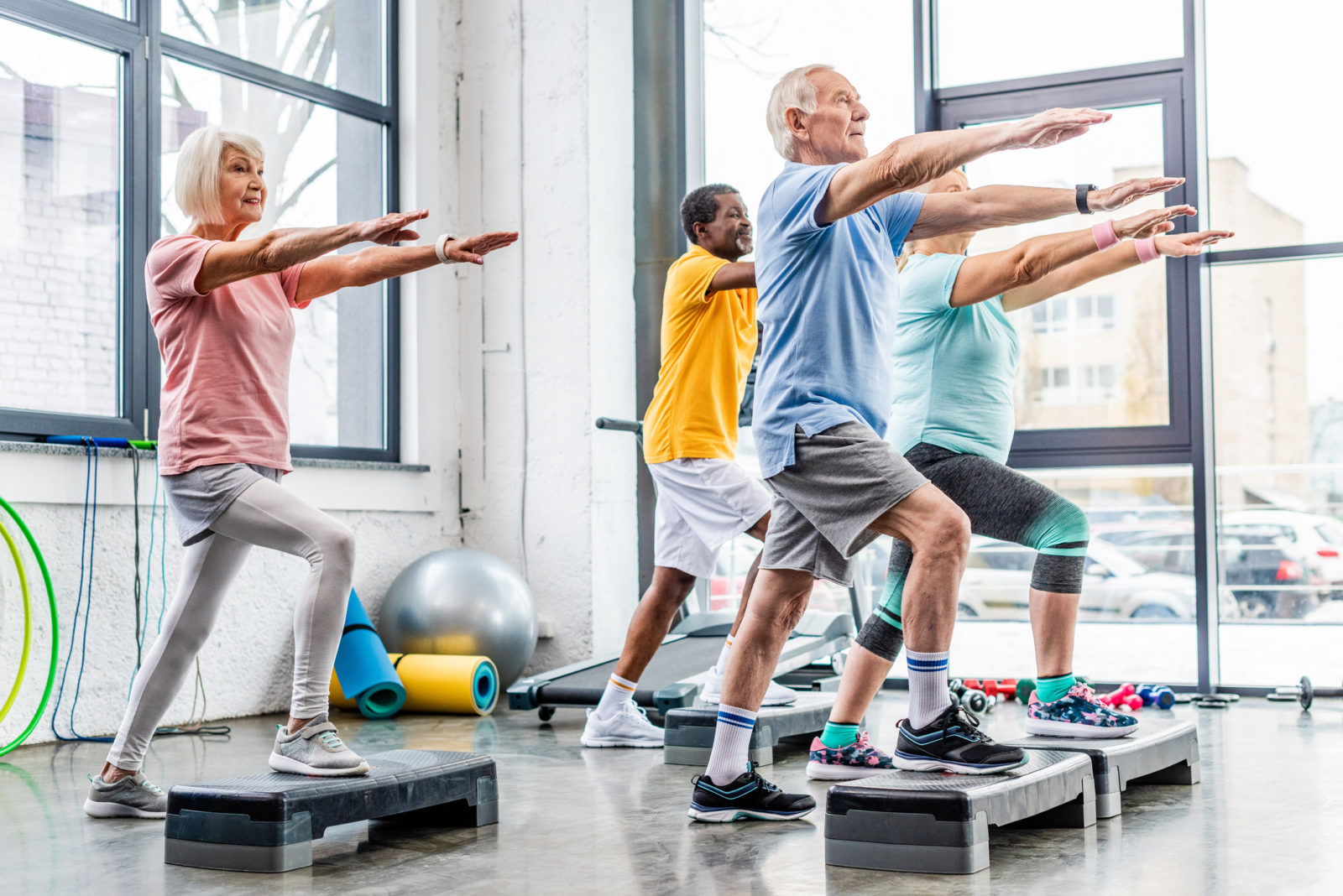 older adults working out in an exercise class