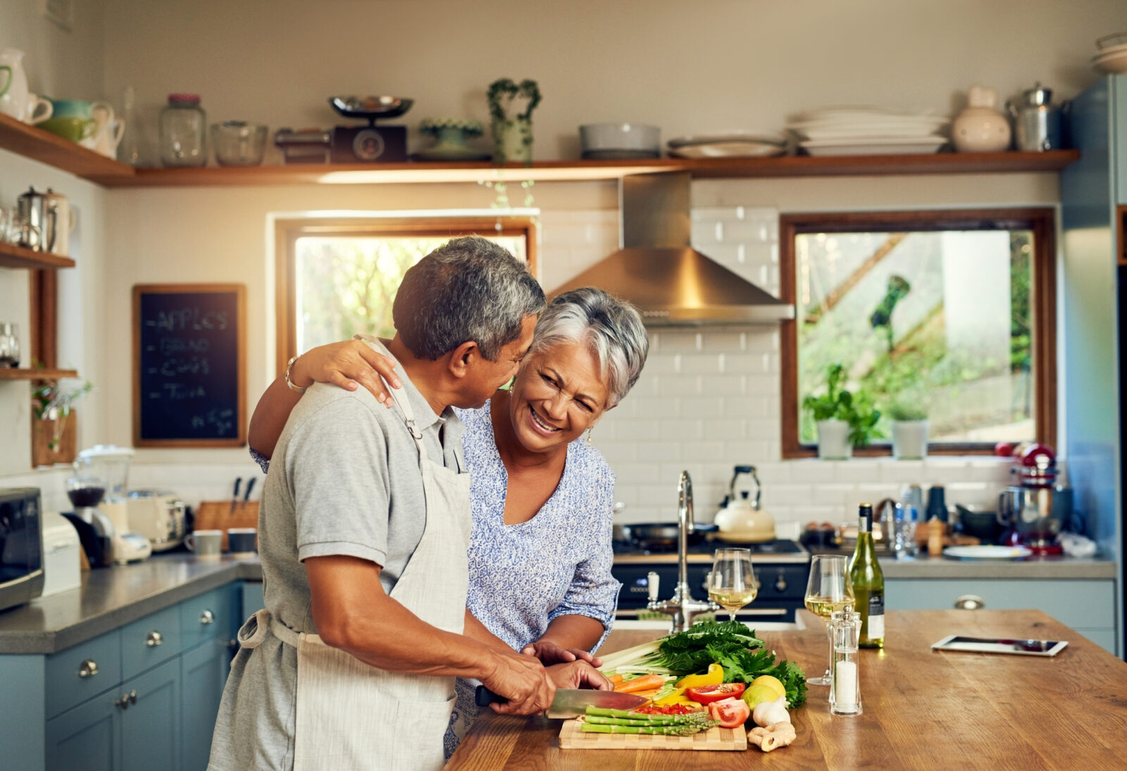 Shot of a happy senior couple cooking a meal together at home.